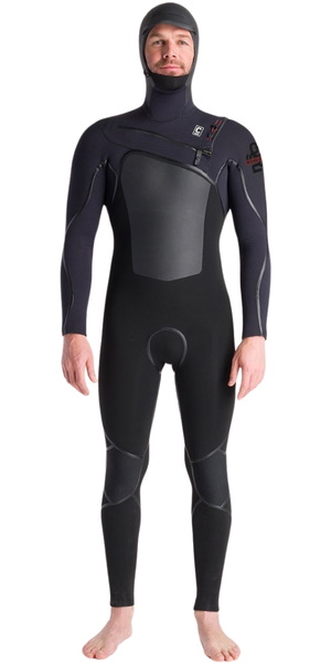 2025 C-Skins Mens NuWave Wired+ 6/5mm Chest Zip Hooded Wetsuit C-NWI65MH - Black / Black x / Rust